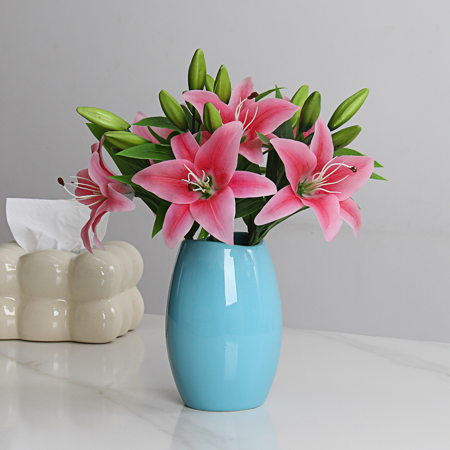 仿真百合花花束PU手感客厅家居桌面装饰花假花卧室摆件