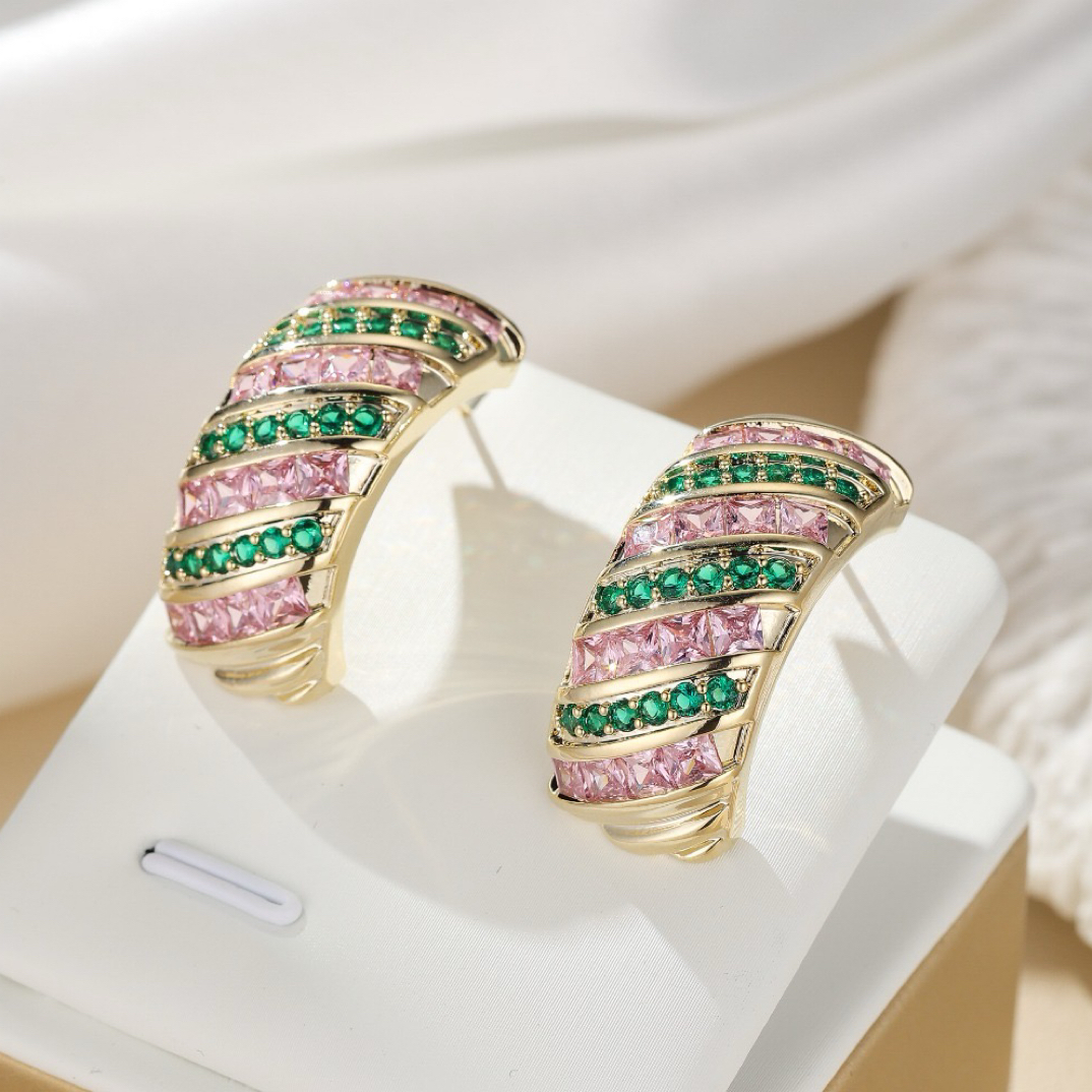 铜合金合成锆石耳饰 4169《银河斜纹》高级轻奢时尚百搭款耳环