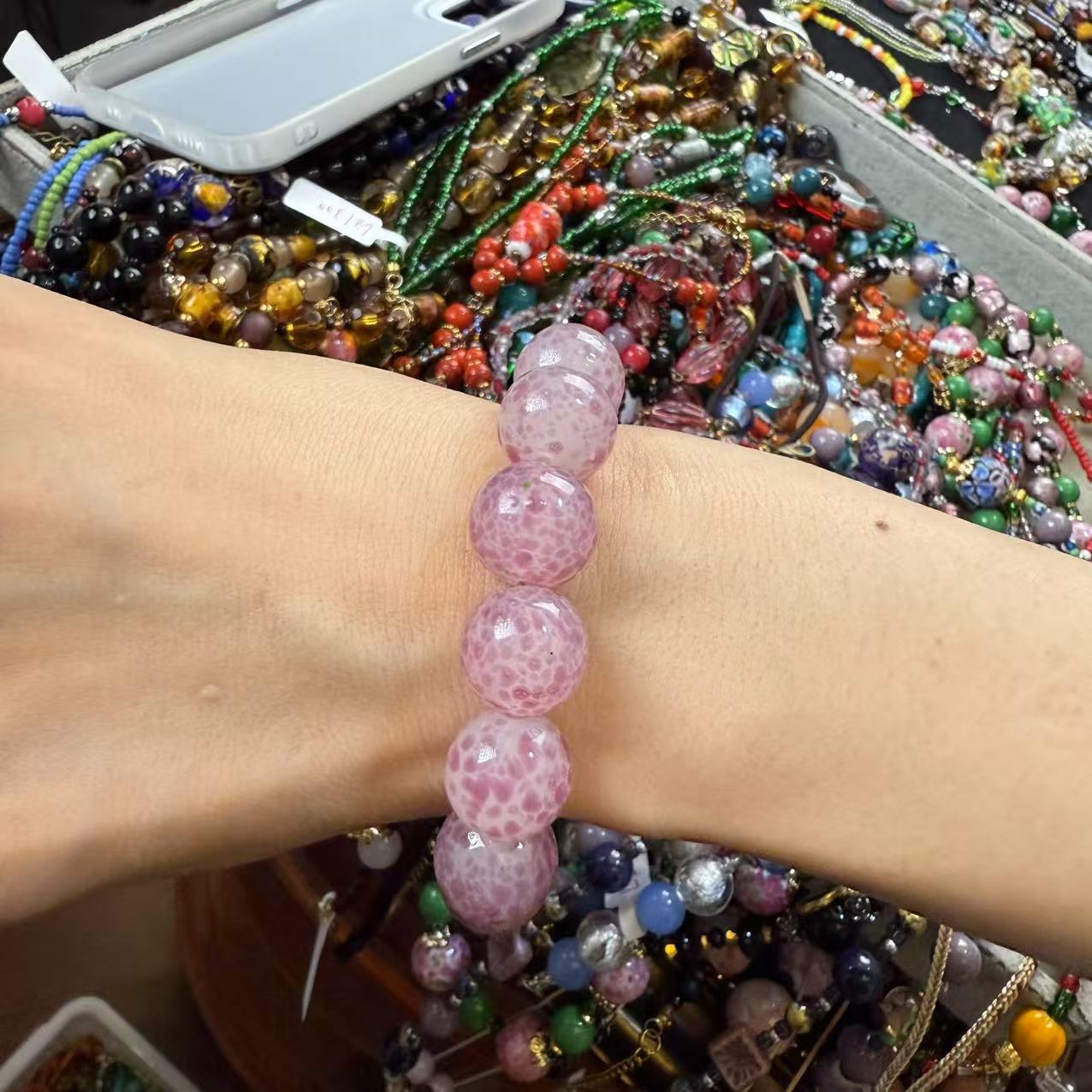 合金手链 LZ2765-1 14mm老料粉蛙琉璃手串