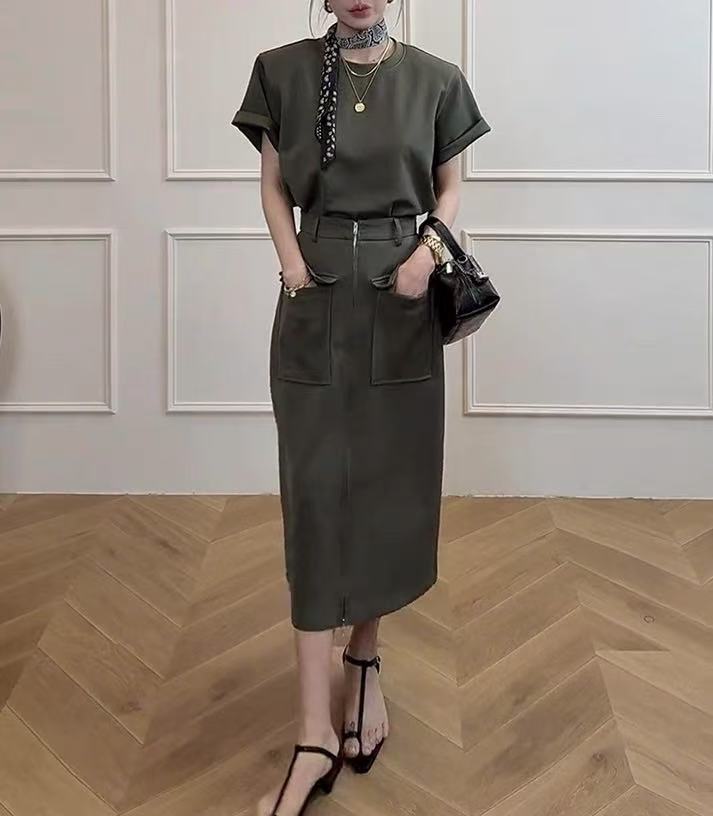 【130编号】英姐2025夏季新款休闲假两件收腰工装连衣裙