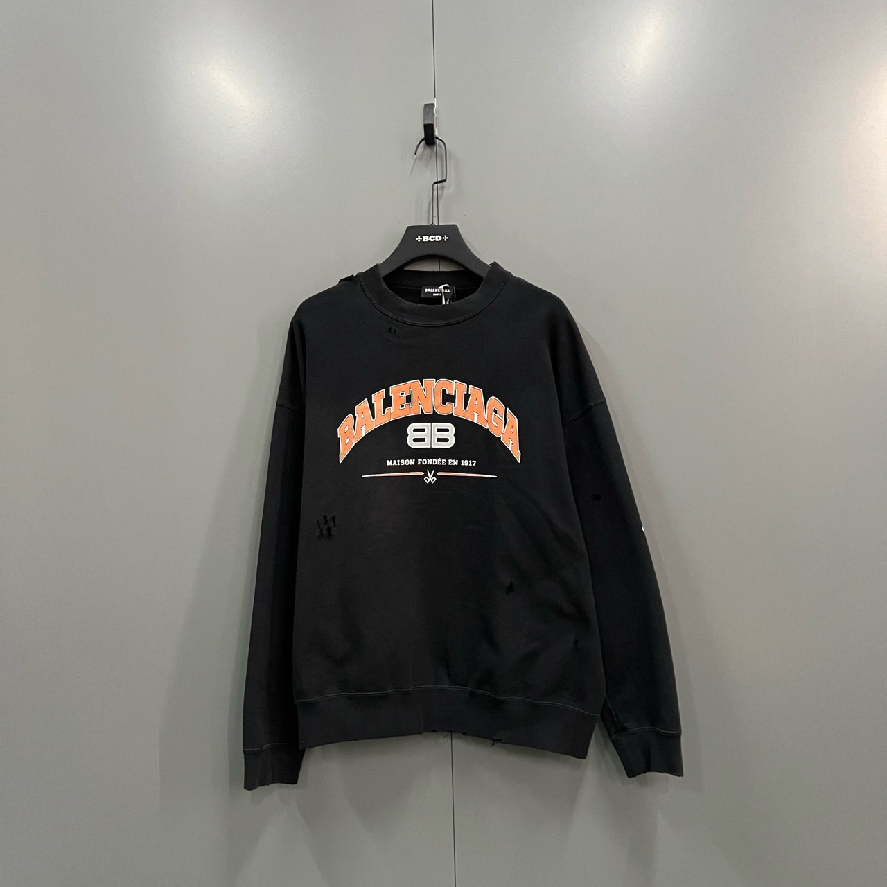 95新 Balenciaga/巴黎世家 （bb）203 黑色正面logo印花卫衣 M码