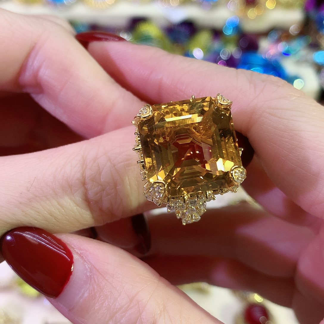 黄晶戒指银S925镀金镶嵌