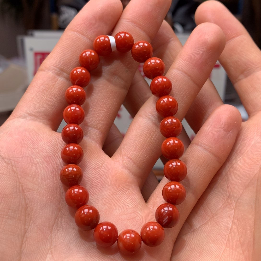 南红玛瑙九口火焰纹单圈8㎜未镶嵌呀**豆241217-15