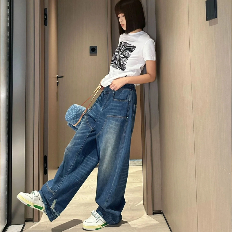 新品秀场款无性别绿松石牛仔裤女