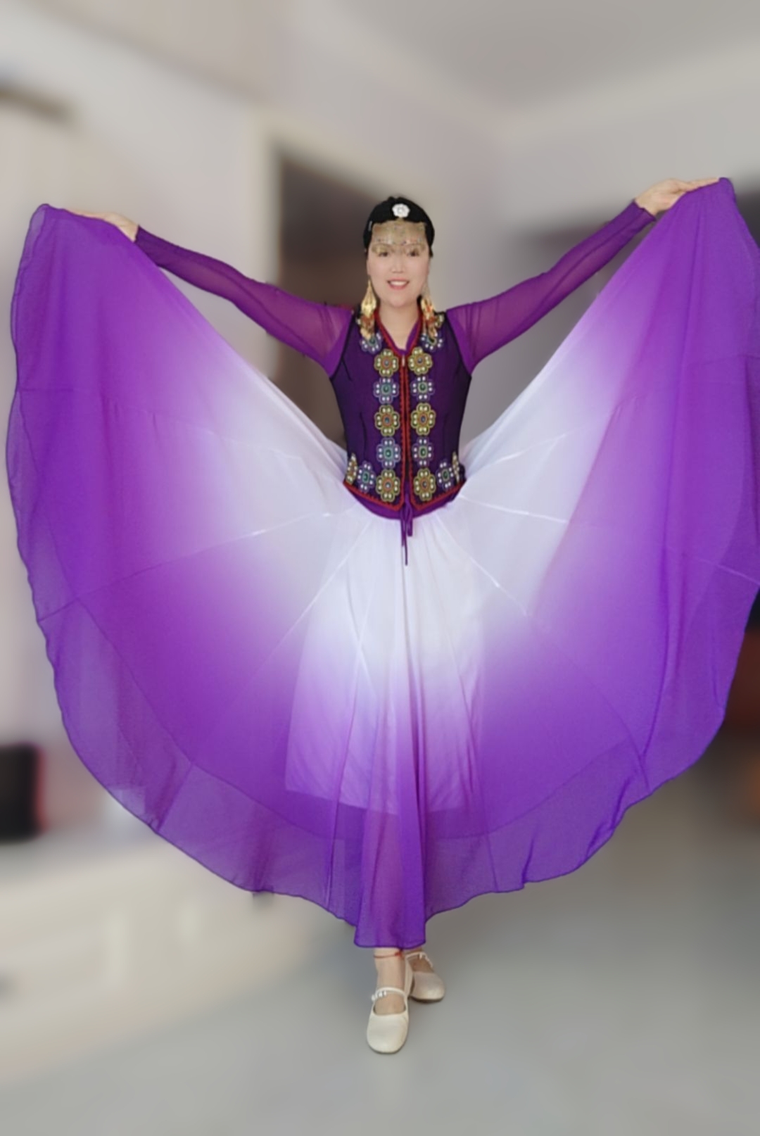 新疆舞蹈服720度渐变大摆裙