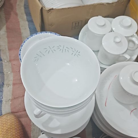 瓷玲珑青色6寸面碗竹子微瑕疵