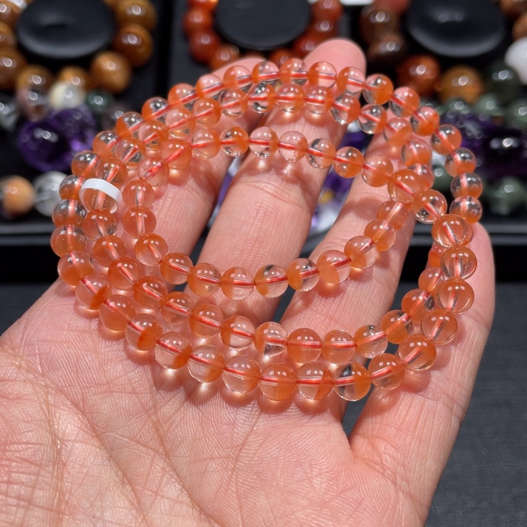 水晶手链未镶嵌红兔毛聚宝盆多圈6mm左右