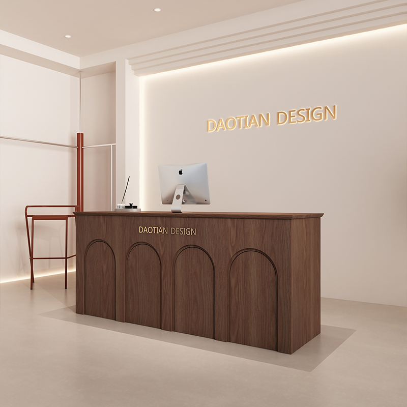 服装店收银台童装咖啡花店面包甜品吧台桌复古l型柜台实木前台桌