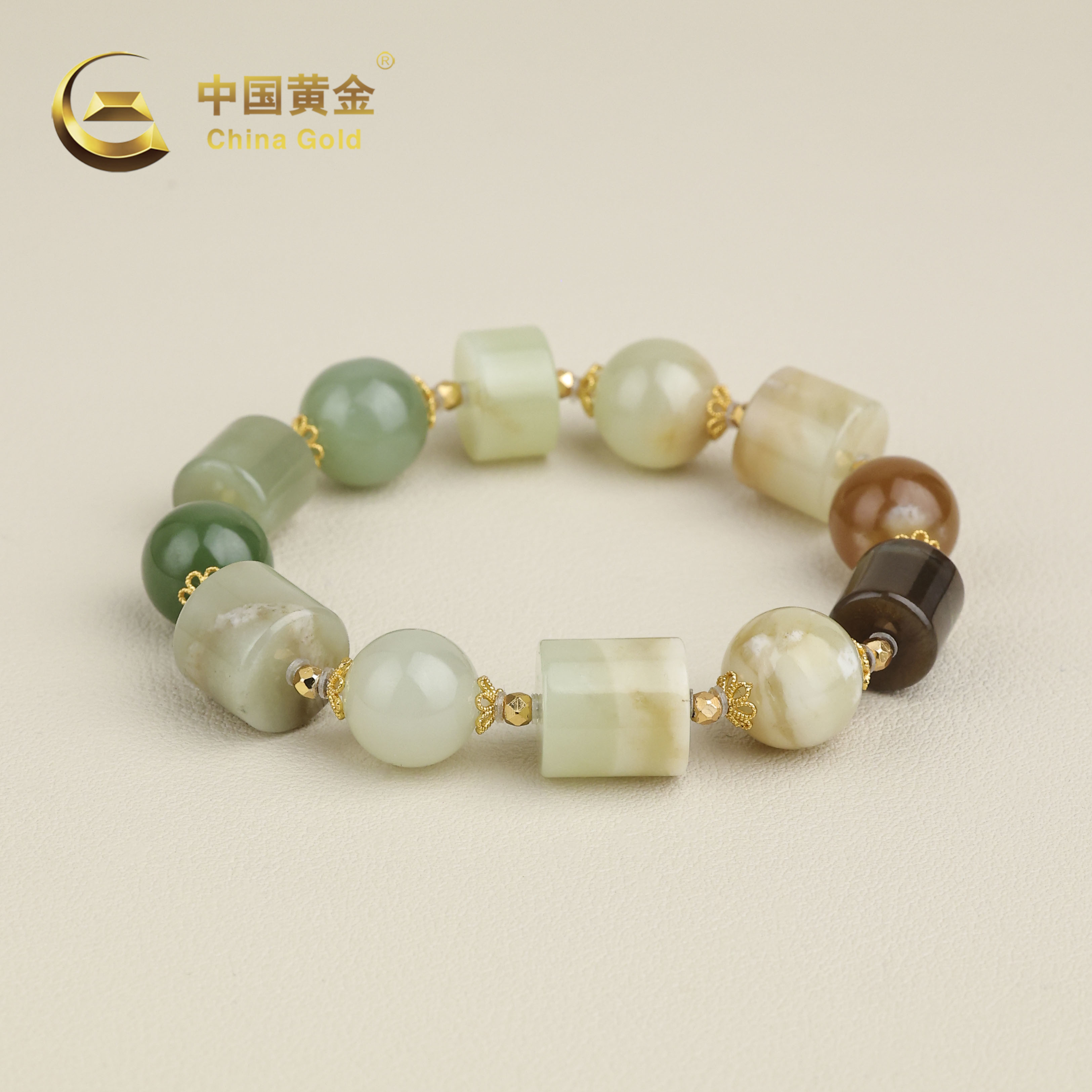 【中国黄金】柔彩 | 和田玉*手串*S925银镶嵌-S4759-Y