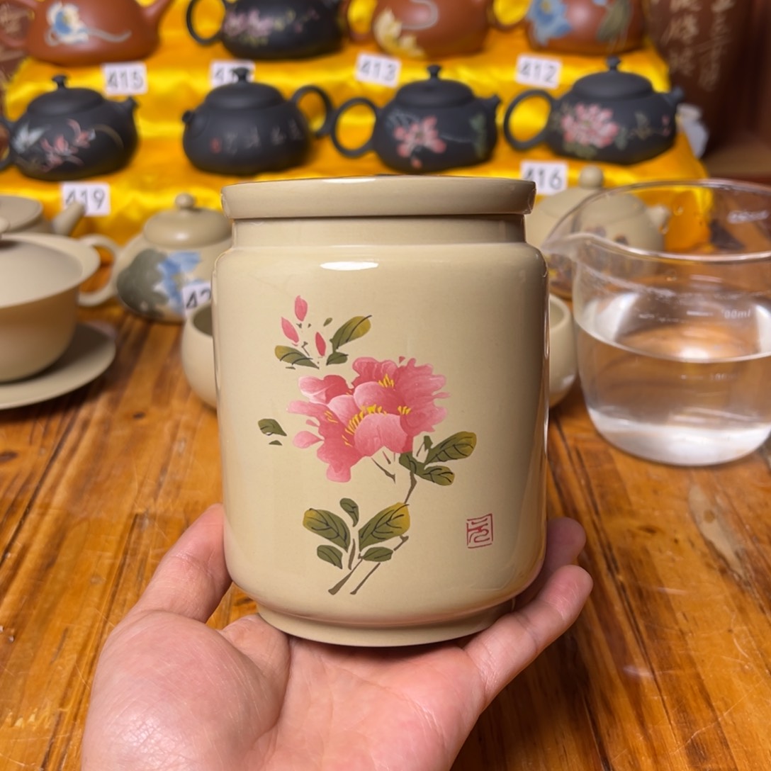 建水紫陶多道刻填小茶叶罐