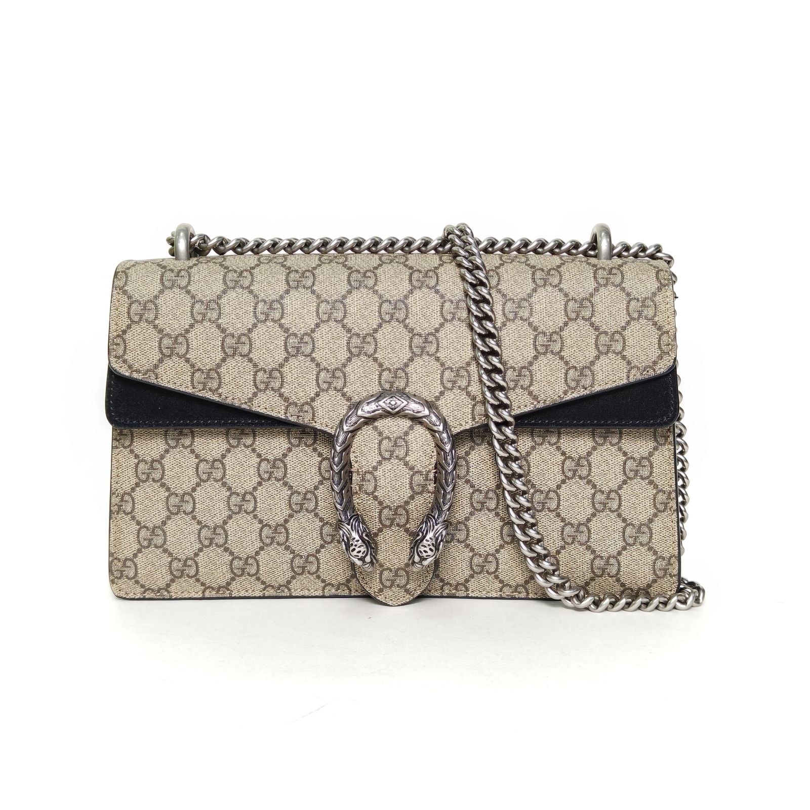 99新 GUCCI/古驰 【娇】酒神 中号 28 黑色 PVC 银扣 620703