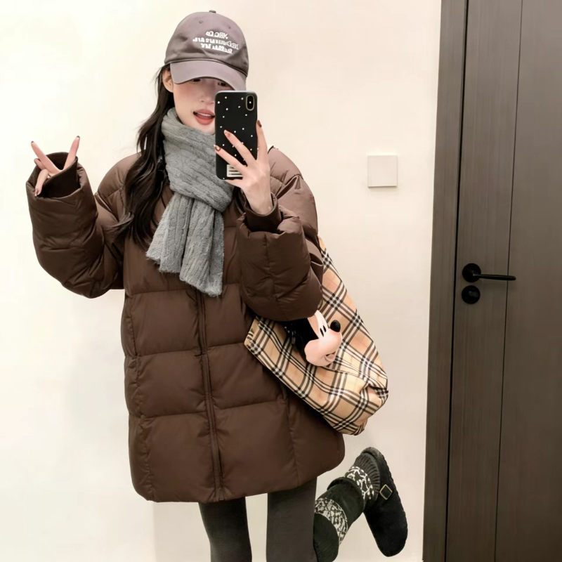 菲菲【503】极简风加厚圆领棉服女2025年冬季韩系高级感保暖棉袄