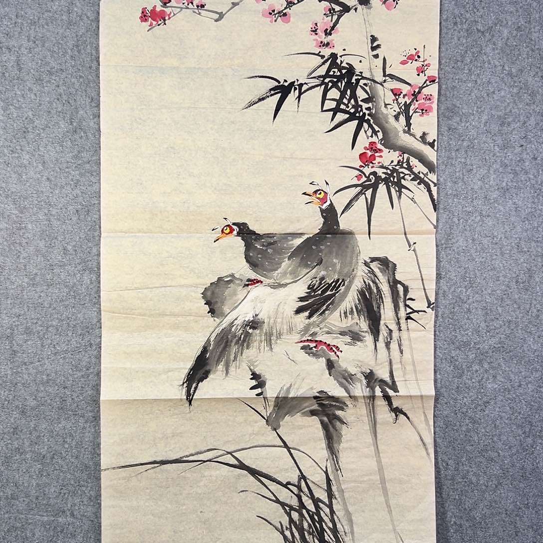 国画822 花鸟在树丛的顶端鸣叫叫声响