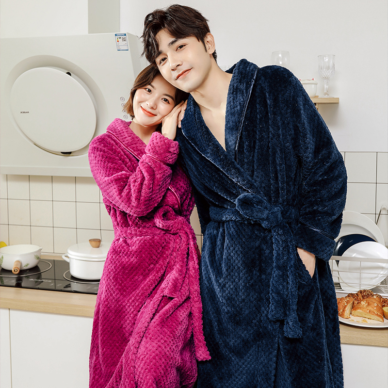 睡衣睡袍情侣秋冬款珊瑚绒加厚加长保暖男时尚法兰绒浴袍女家居服
