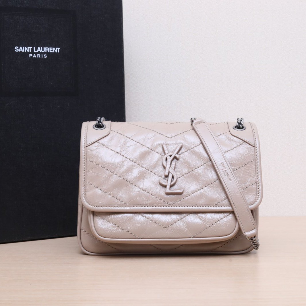 99新 YSL/圣罗兰 NikiMini 单肩包 奶茶色皮革C P244690856