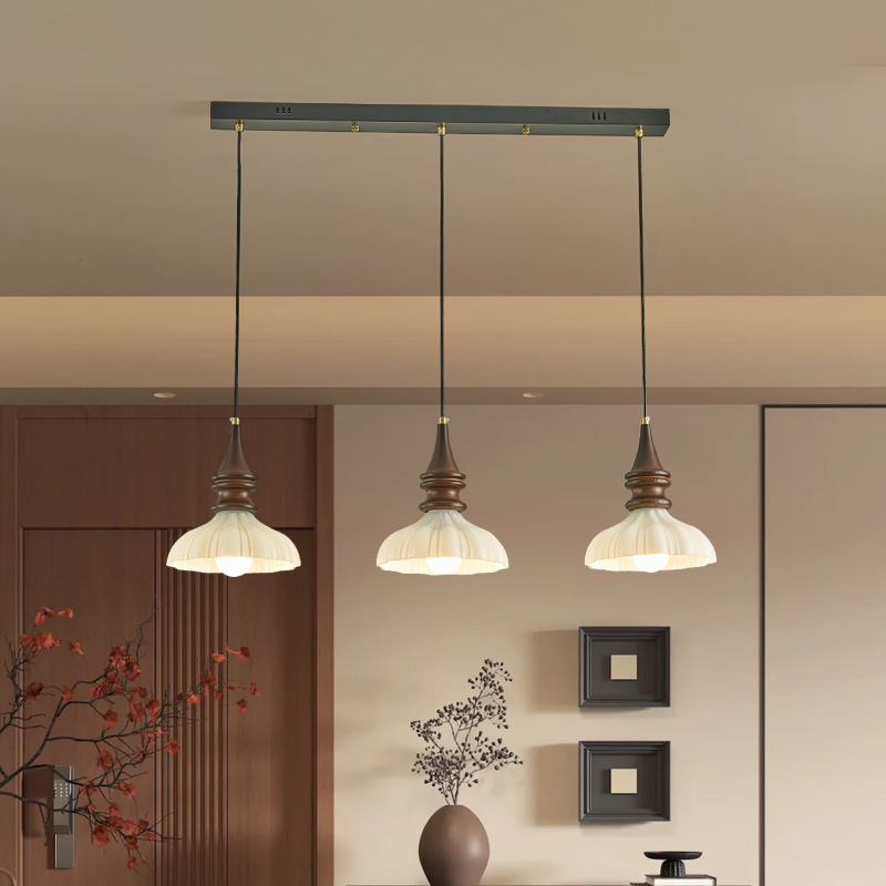 法式中古风餐厅吊灯一字长盘吧台岛台灯北美白蜡木复古侘寂餐桌灯