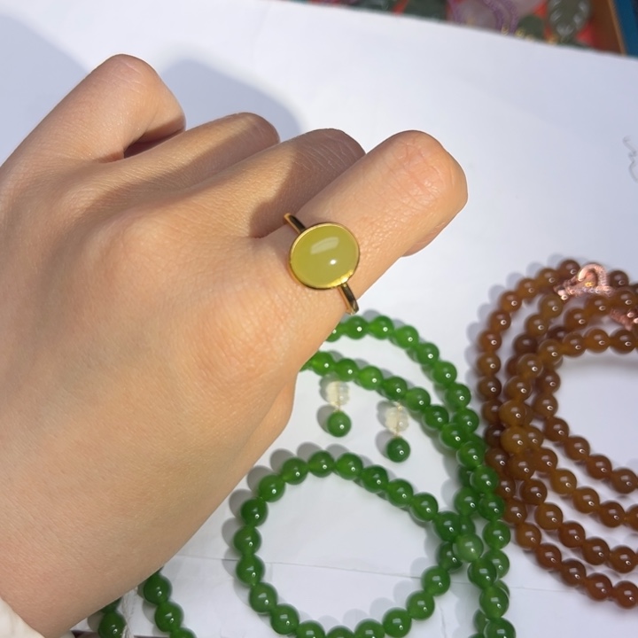 和田玉戒指银S925镶嵌