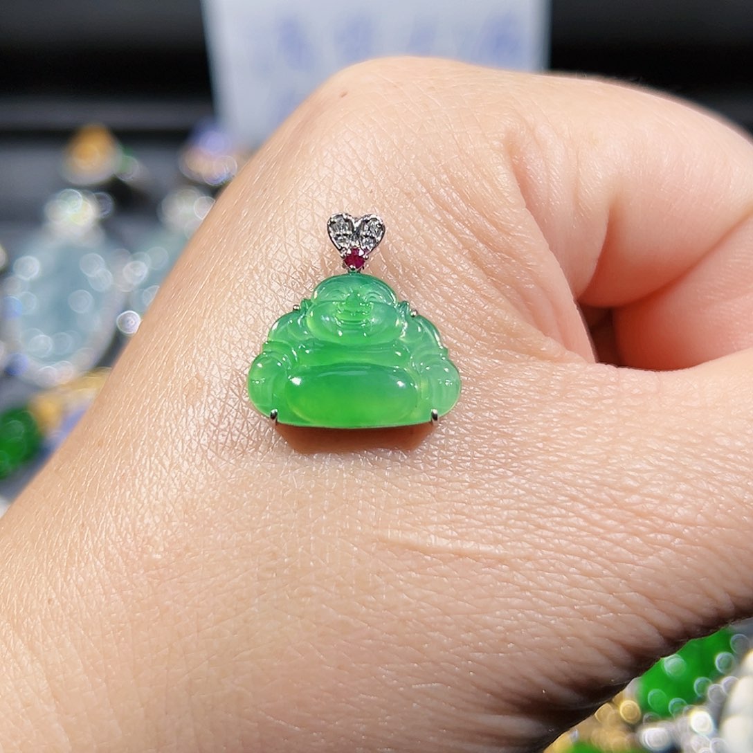 翡翠吊坠(不含链)18K金镶嵌