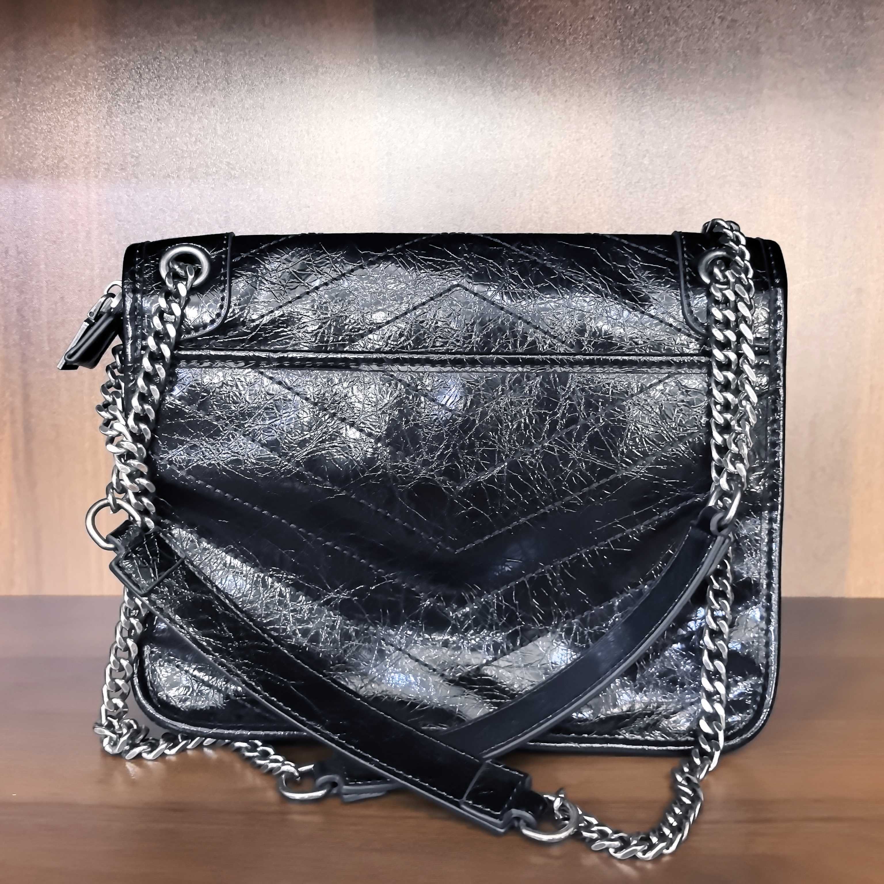 薇薇手工真皮包2003-20-黑色-长20x高16-nk银链阳小A19