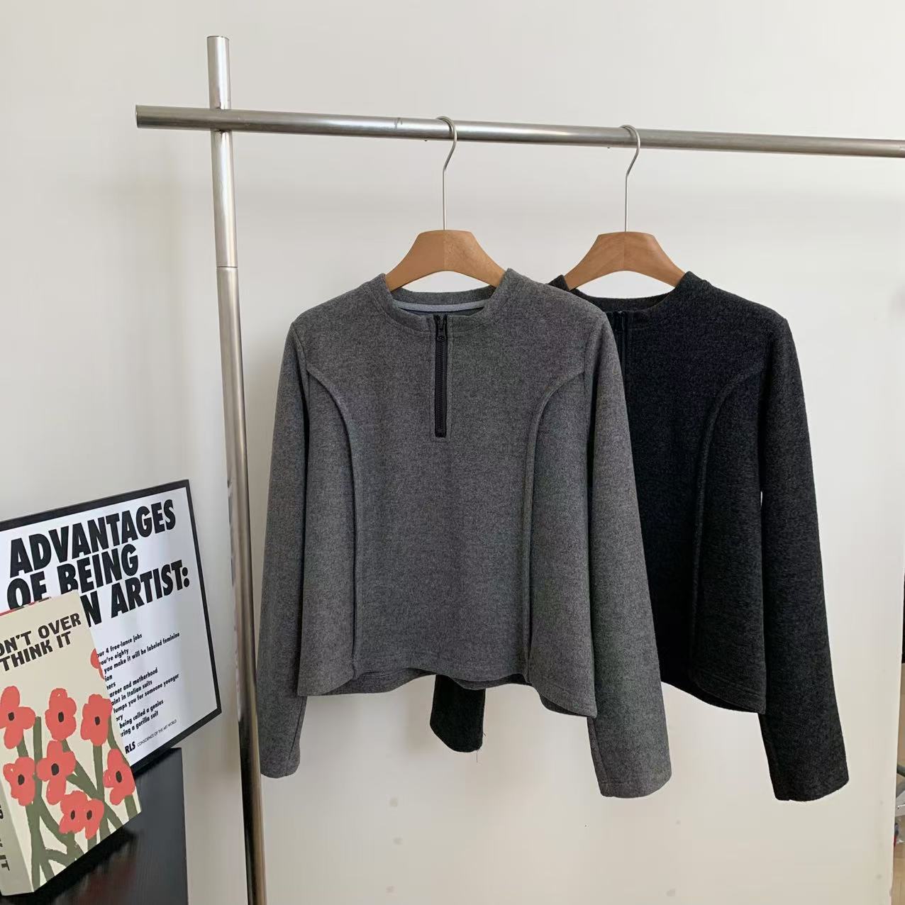 素心轻奢 2025秋冬欧货立领半拉链加厚卫衣时尚立体拼接显瘦上衣