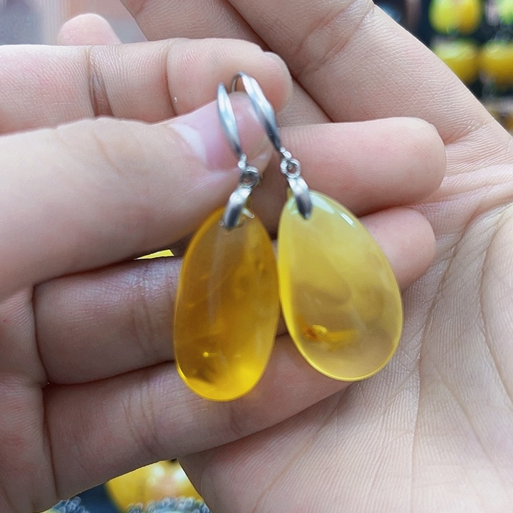 琥珀银S925镶嵌颈饰耳环