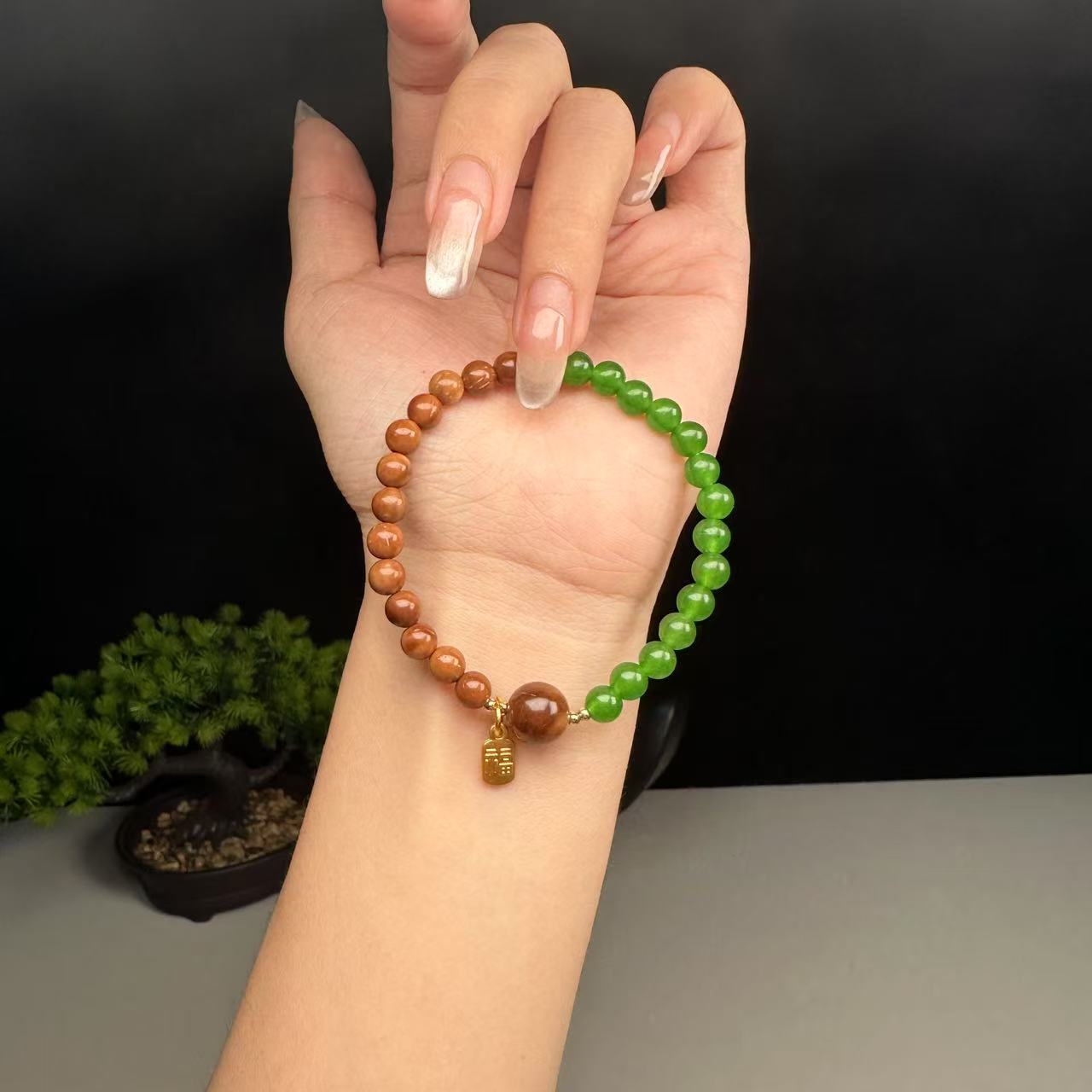 天然库克玛瑙单圈文玩手串-1336