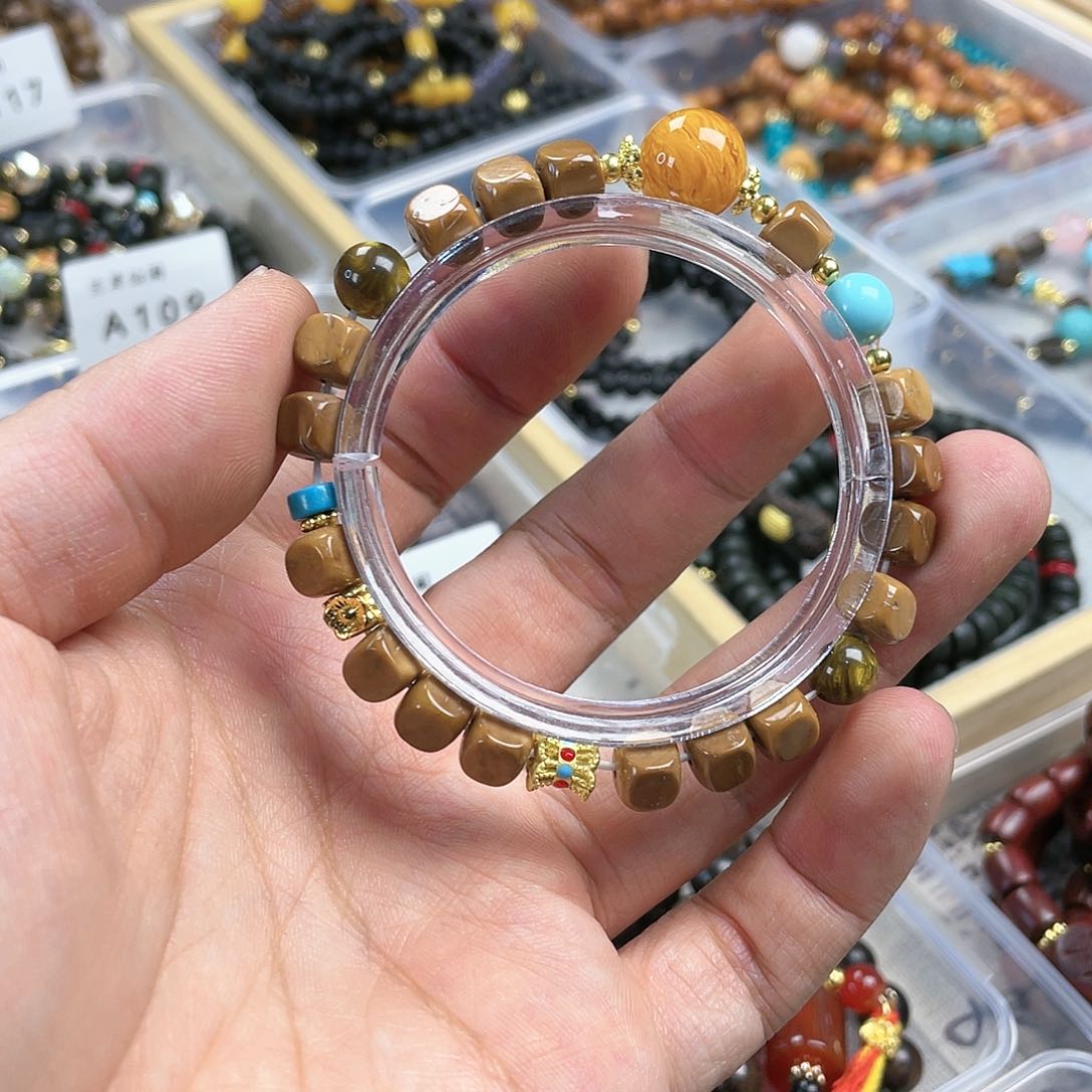 檀香木手串银S925镀金镶嵌