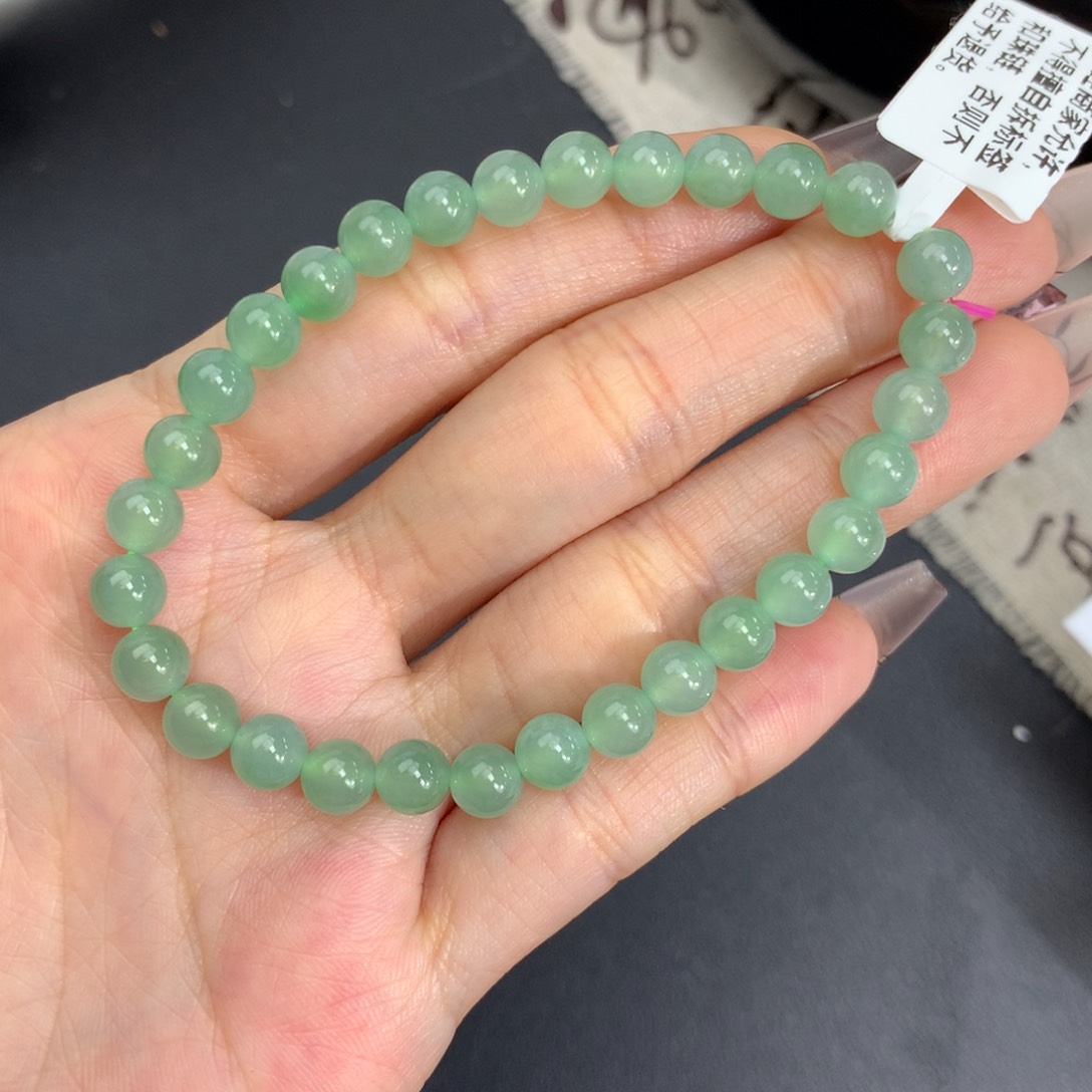 翡翠手链未镶嵌卡6冰胶晴绿手串
