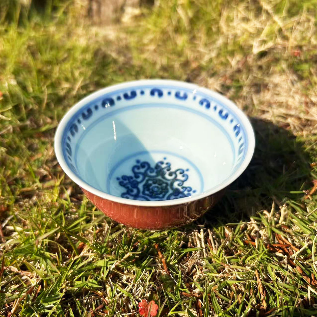 豇豆红青花主人杯茶杯景德镇陶瓷茶器茶具创意纯手工手绘内外双绘