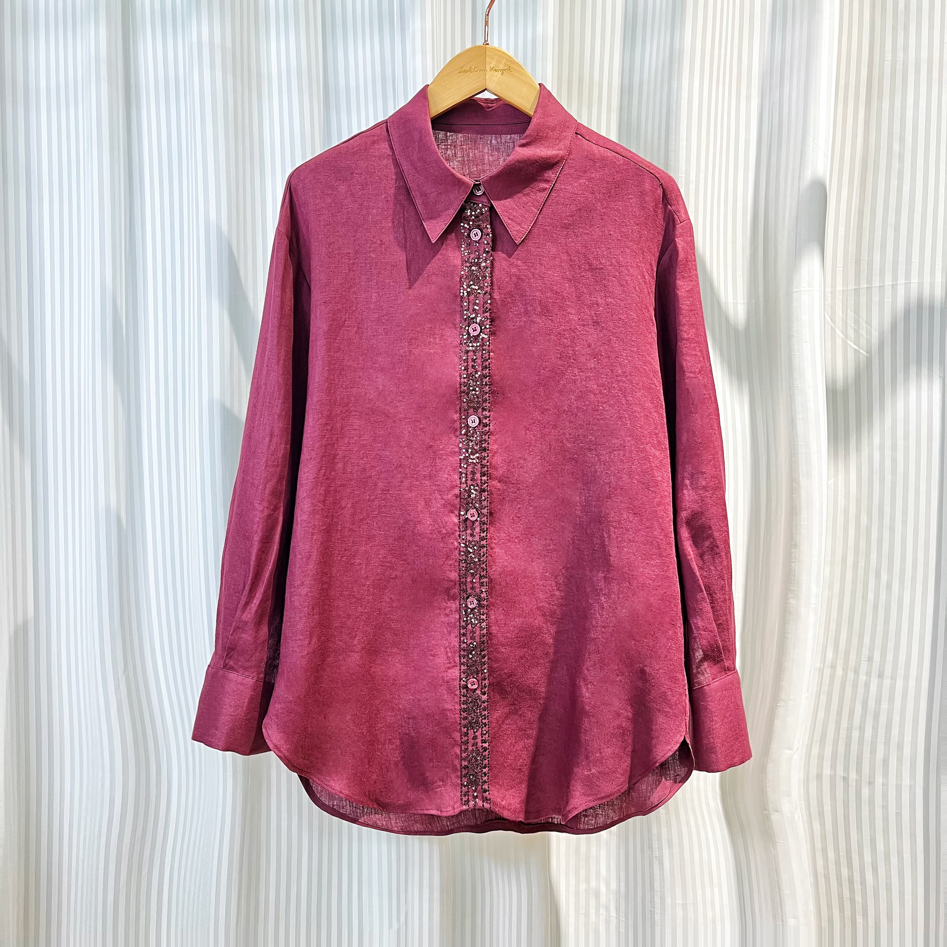 【萨拉迪恩】亚麻亮片重工气质时尚优雅百搭大牌高端衬衫