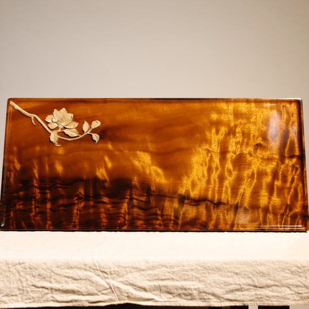 金丝楠阴沉木花卉小品云彩纹茶盘