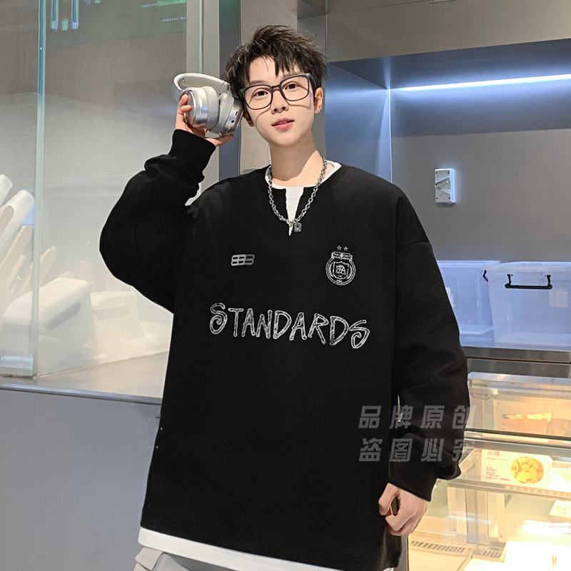AD精品春款长袖T恤圆领个性拼色青少年韩版卫衣