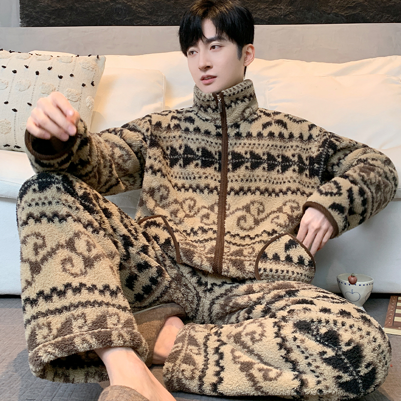 【森野韵律】费尔岛系列男士秋冬可外穿莎莉绒暖绒保暖家居服睡衣