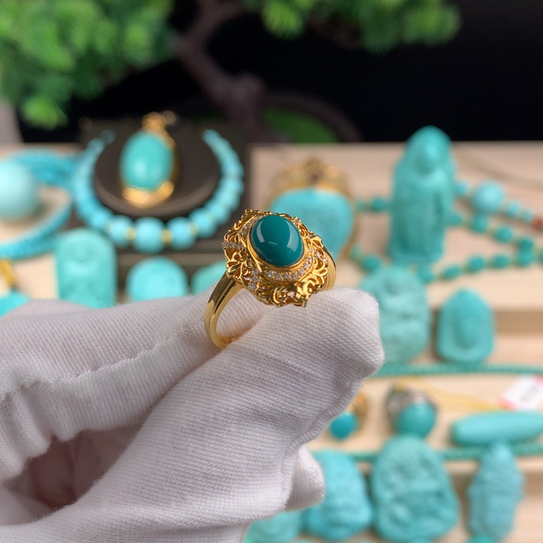 绿松石精品女戒18K金镶嵌