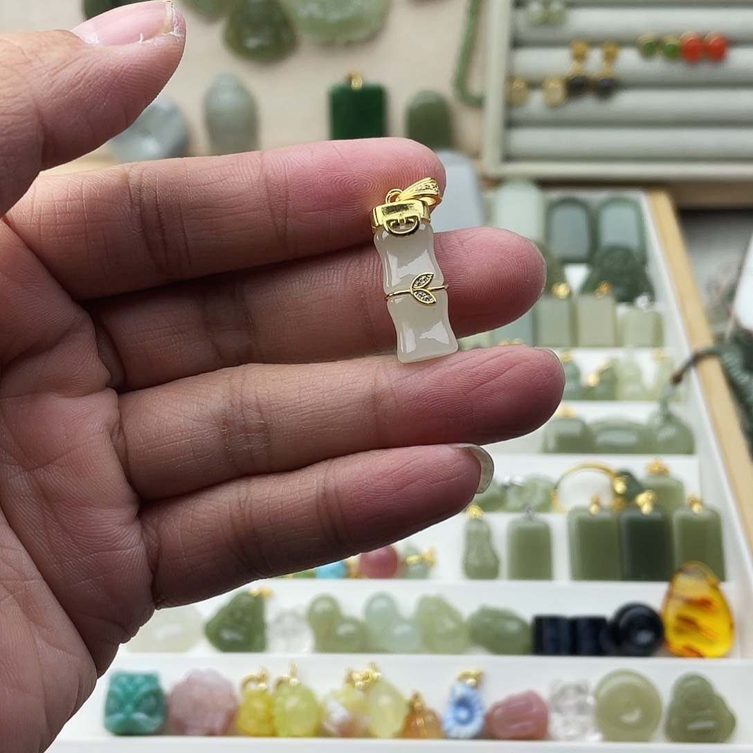 和田玉银S925镶嵌吊坠(不含链)