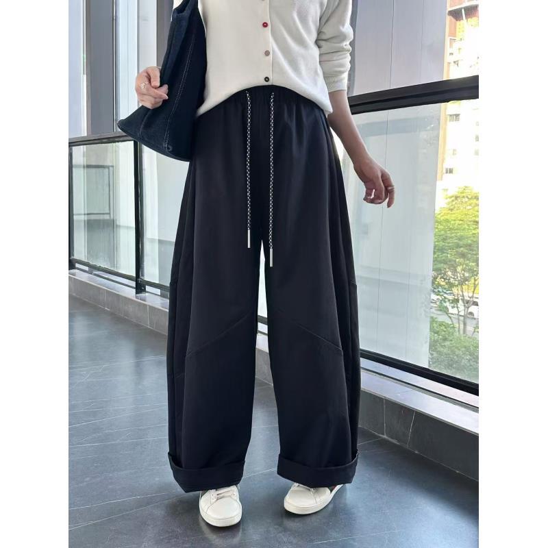 83205女装气质休闲通勤舒适阔腿裤时尚百搭复古长裤抽绳