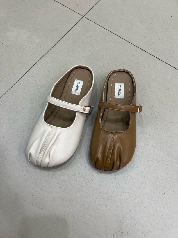 褶皱包头拖软底平底春季玛丽珍包头法式胶粘鞋韩版