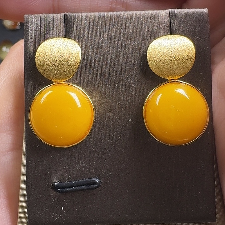 蜜蜡银S925镶嵌耳饰耳坠