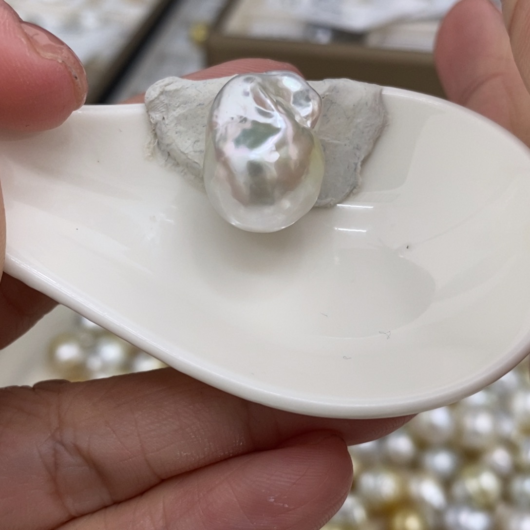 海水珍珠裸珠未镶嵌澳白巴洛克银白14-15