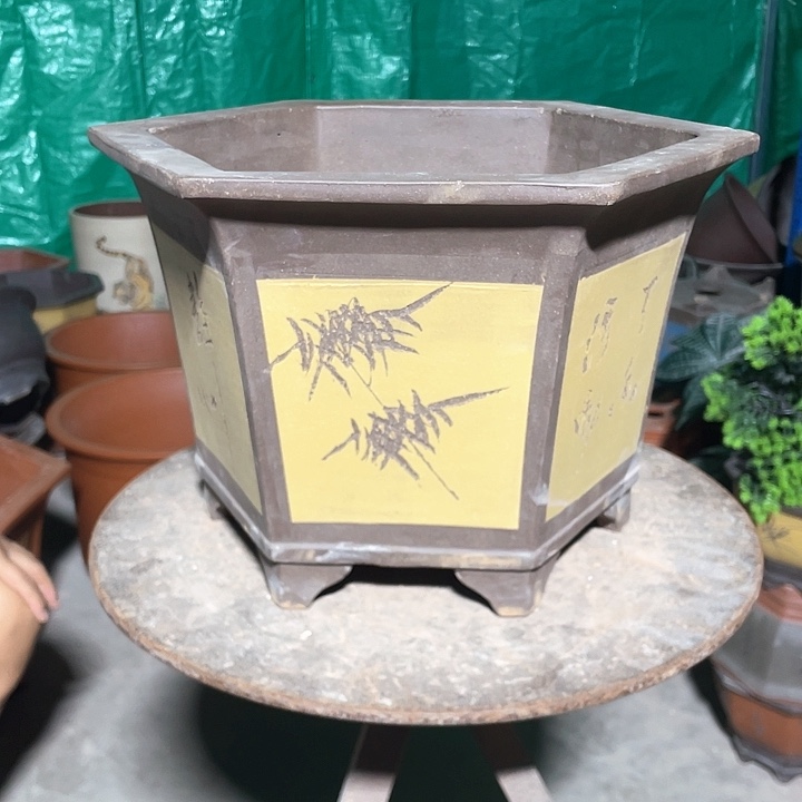 40黄色六方花盆花盆