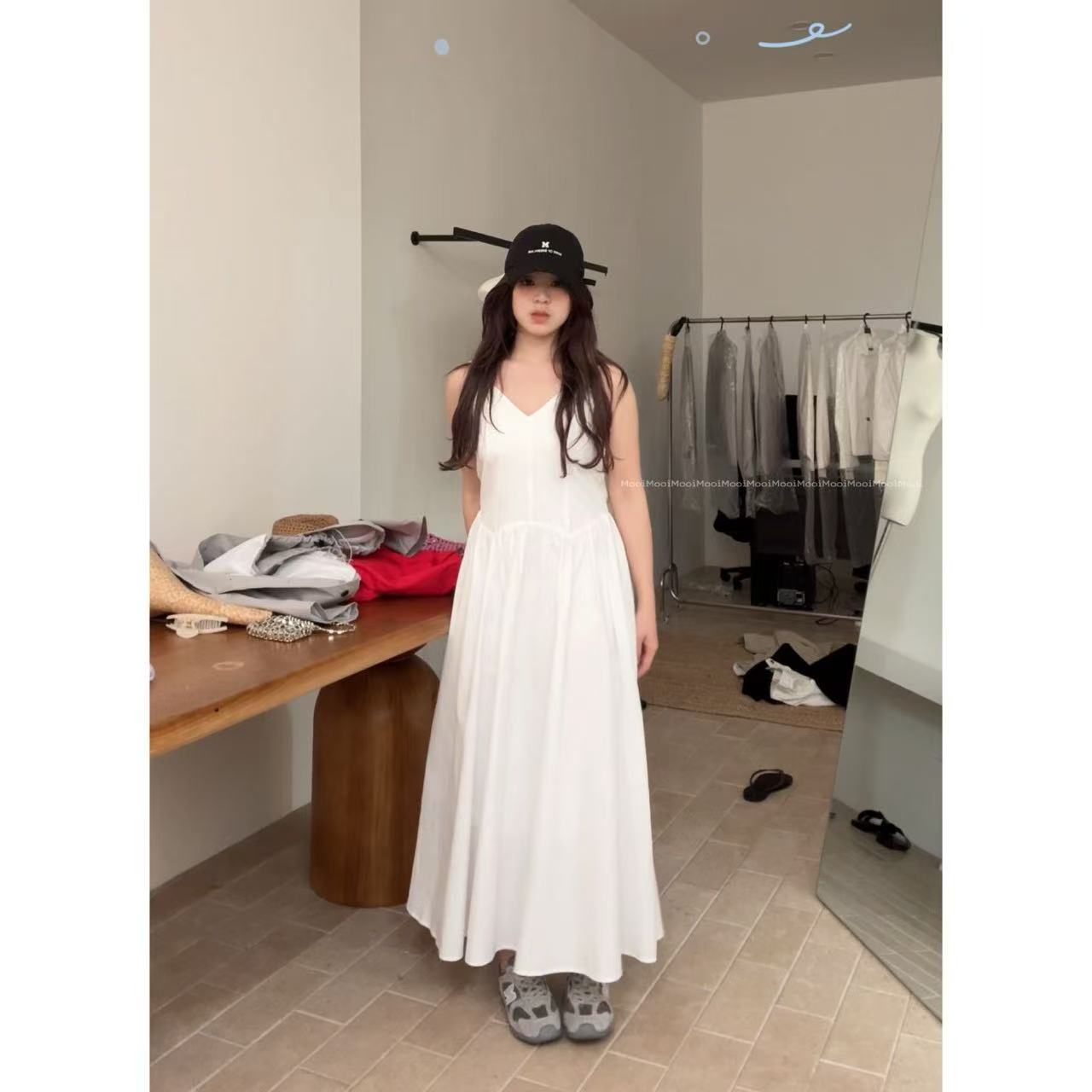 【mooi】'白玫瑰'春夏新款韩版ins风小众设计感吊带连衣裙