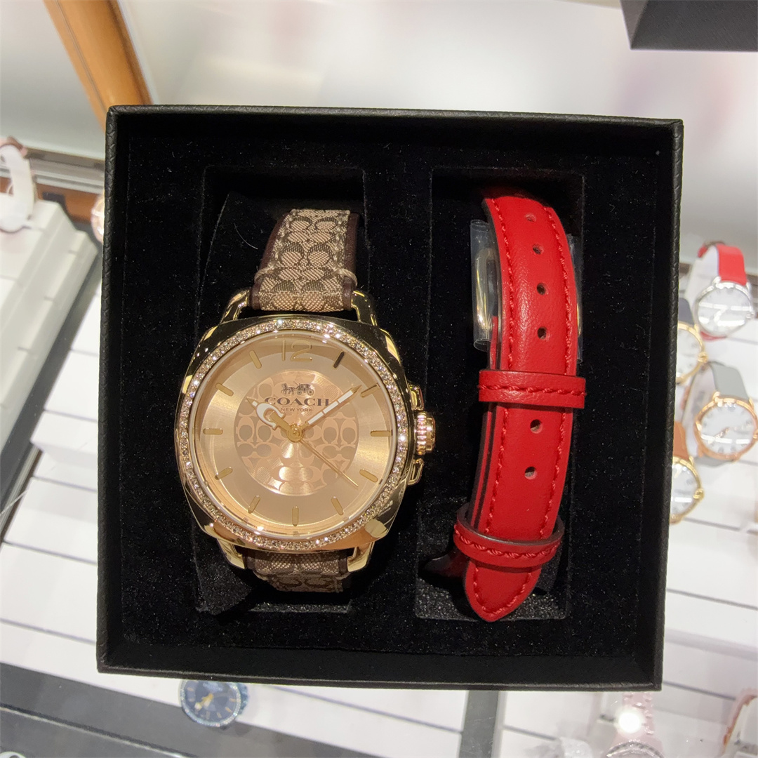  COACH/蔻驰香槟金表盘卡其红色双表带女表14000091(表盘34mm） 