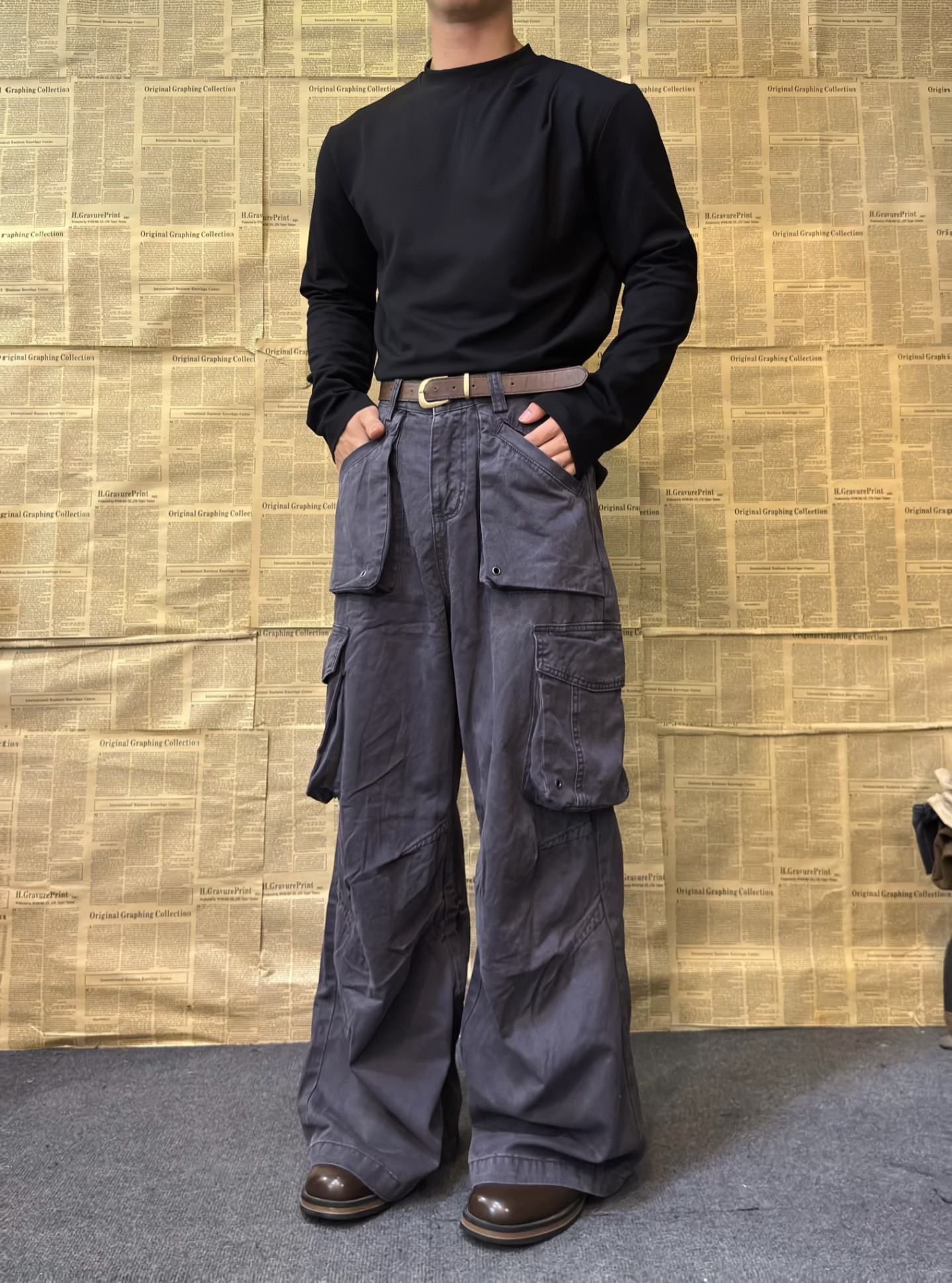 YU811美式复古立体大口袋工装裤男宽松直筒高级灰百搭显瘦休闲裤