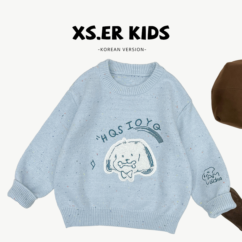 冬季男女童时尚韩版卡通针织提花宽松针织毛衣HBB8505