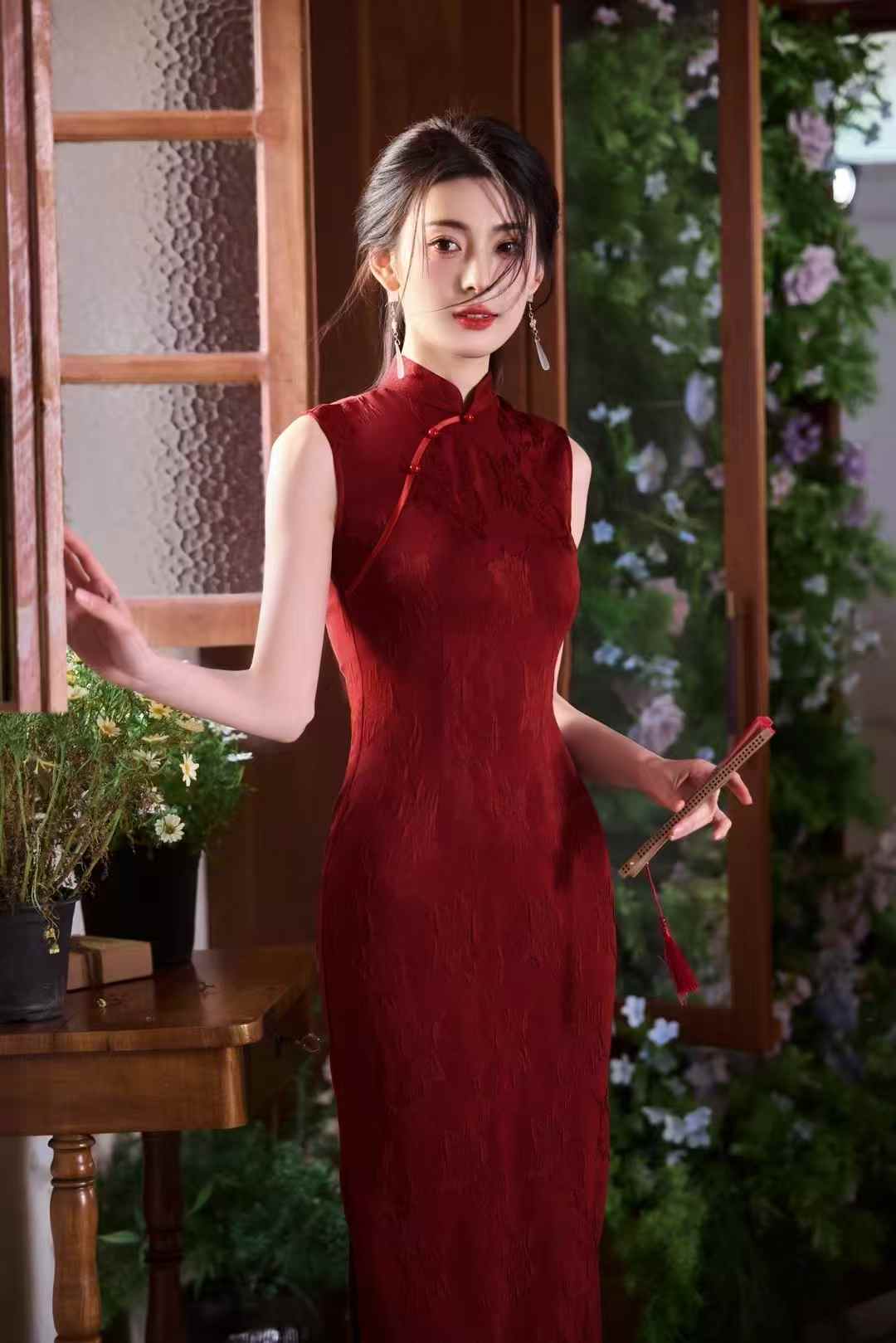 【弘玺】提花旗袍长裙低开衩中长裙常规款旗袍日常