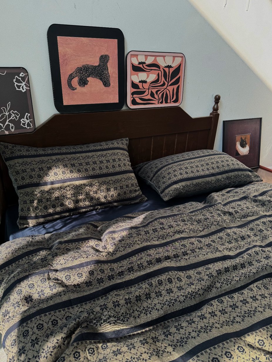 【牧野】全棉织双层棉纱复古风中古秋冬加厚高端柔软裸睡被套四件套