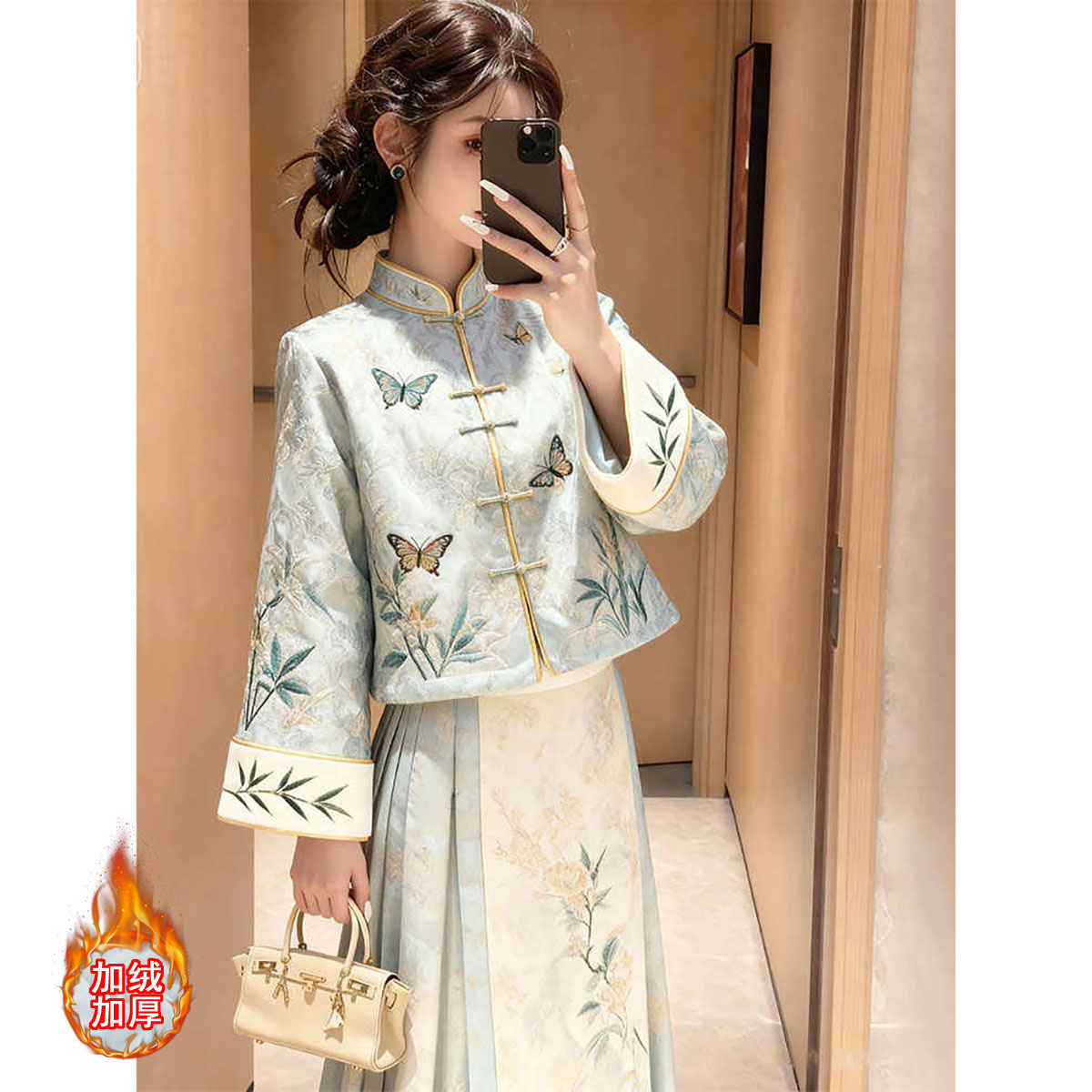 2025秋冬新款清冷感日常可穿改良汉服新中式国风外套马面裙两件套