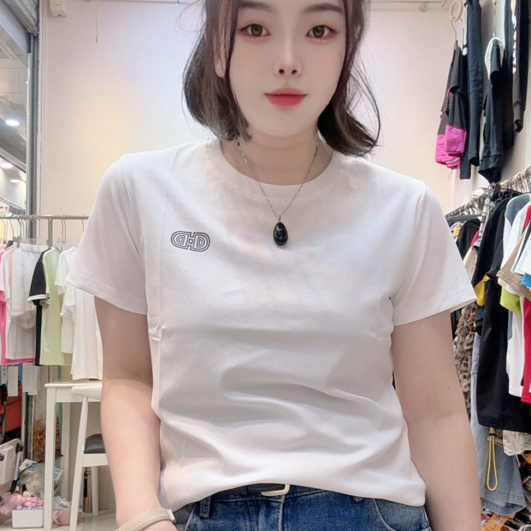 罗纹棉上衣A B面新款圆领正肩弹力显瘦百搭减龄休闲风女t