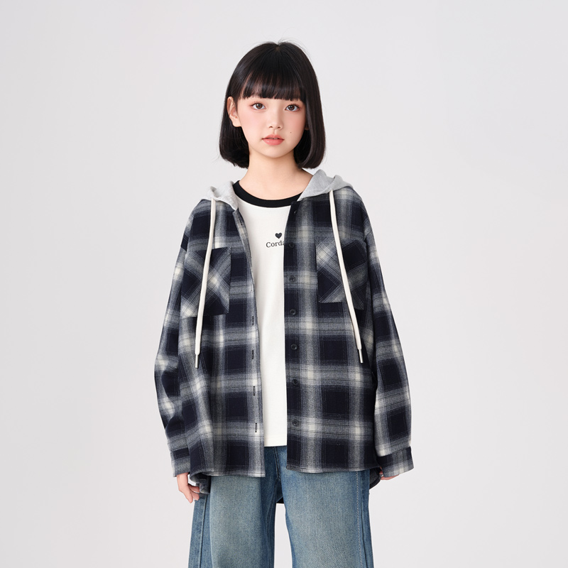 2192女童格子衬衫儿童2025新款长袖早秋上衣大童洋气休闲春秋外套