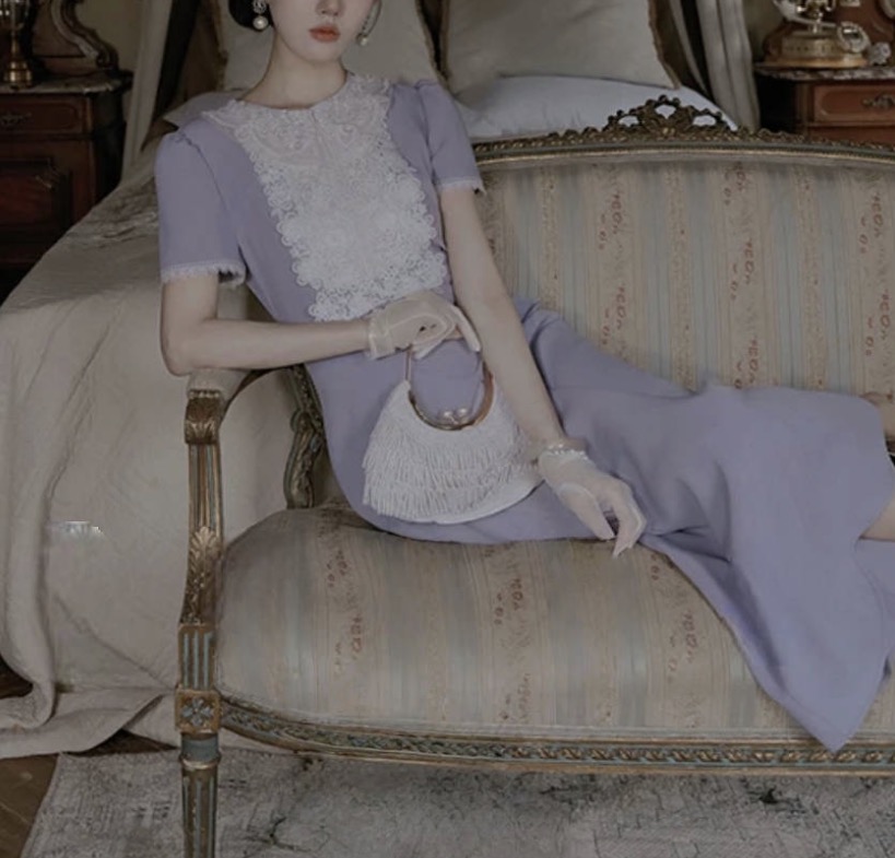 【铃兰诗集】静奢民国千金优雅花边装饰鱼尾连衣裙